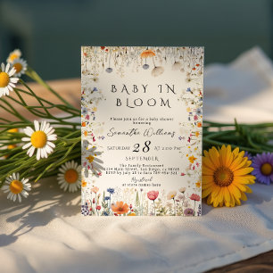 Sanfter Wildblumengarten Baby in Blüte Babyparty Einladung