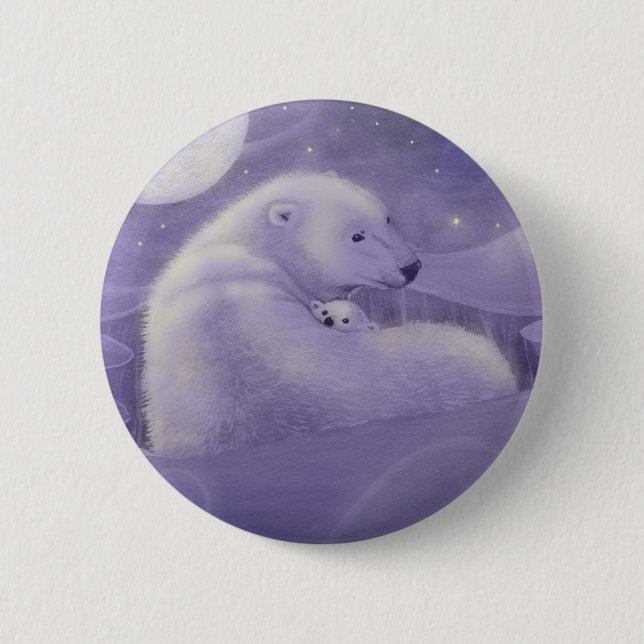 Sanfter Winter Eisbär und Jungtier Pinback-Button Button (Vorderseite)