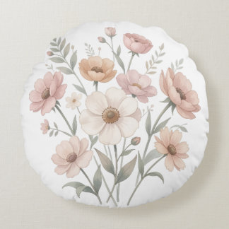 Sanftes Anemonen-Sträußchen Aquarell-Zartheit Rundes Kissen