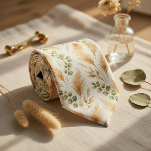 Sanftes Beige Zarte Efeu- und Blumenmotive Krawatte