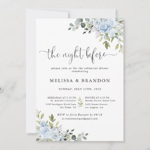 Sanftes Blau Botanische Hochzeit Die Nacht Vorher Einladung
