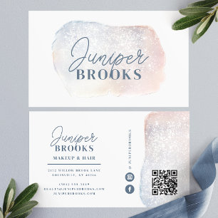 Sanftes Blau und Rosa Wasserfarbe Glitter Social M Visitenkarte