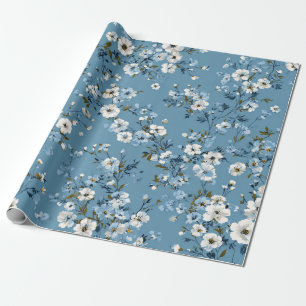 Sanftes Blau Weiß Ditsy Blumen Pastell Boho 70er  Geschenkpapier
