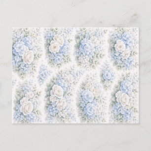 Sanftes Blau-Weiß-Wasserfarben-Blumenmuster Elegan Postkarte
