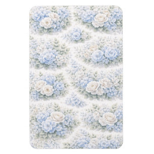 Sanftes Blau Weißes Wasserfarben-Blumen Elegant Ro Magnet