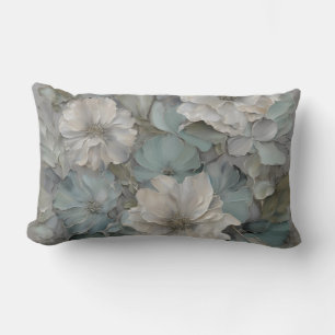 Sanftes Blaugrau-Salbei-Farmhouse-Blumenmuster Lendenkissen