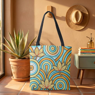 Sanftes Gelb, Orange und Türkis im Nouveau-Stil Fl Tasche