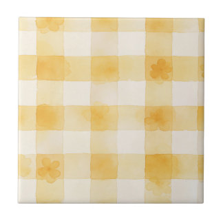 Sanftes Gelbes Aquarell-Karo-Blumenmuster Fliese