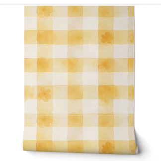 Sanftes Gelbes Aquarell-Karo-Blumenmuster Tapete