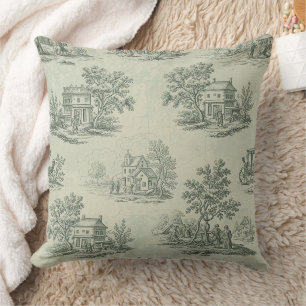 Sanftes Grau Rustikale Farm-Toile-Landschaft Kissen