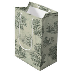 Sanftes Grau Rustikale Farm-Toile-Landschaft Mittlere Geschenktüte