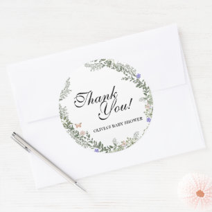 Sanftes Grünes Boho Genderneutrales Florales Danke Runder Aufkleber
