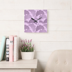 Sanftes Lila Ginkgo Botanischer Traum 1 Quadratische Wanduhr