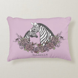 Sanftes Lila Mama und Baby Zebra handgezeichneter Dekokissen