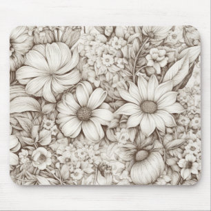 Sanftes neutrales Floral mit klassischer Botanik Mousepad