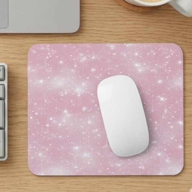Sanftes Pastellrosa Funkelnde Sternen Schimmer Gla Mousepad (Von Creator hochgeladen)