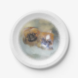 Sanftes Pekingese-Duo Pappteller