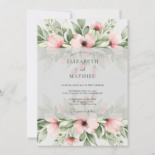 Sanftes Rosa Charmantes Wasserfarben-Hochzeit Einladung