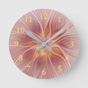 Sanftes rosa florales Traum-Abstraktes Fraktal-Kun Runde Wanduhr