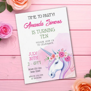 Sanftes Rosa Grünes Florales Einhorn Mädchen 10. G Einladung