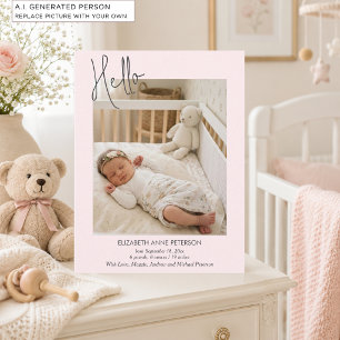Sanftes Rosa Hallo Baby Foto Geburtsanzeige Postkarte
