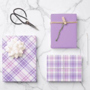 Sanftes Rosa, Lila und Weiß Kariert Geschenkpapier Set