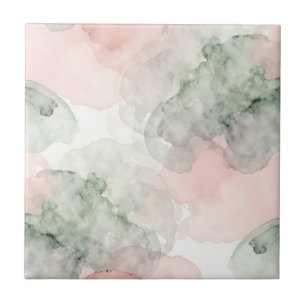 Sanftes Rosa Salbei Grün Aquarell Abstraktes Muste Fliese