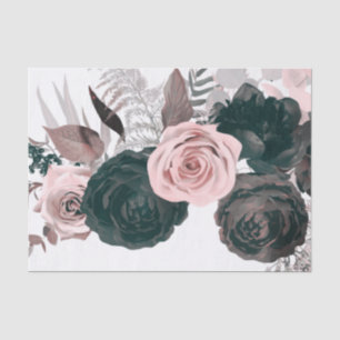 Sanftes Rosa und schwarze Blumen Grün Weiß Hochzei Seidenpapier
