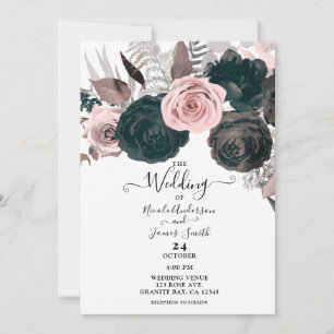 Sanftes Rosa und schwarze Blumen Grünzeug Weiße Ho Einladung