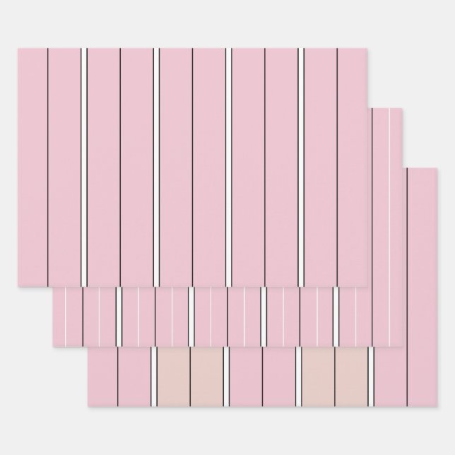 Sanftes Rosa Vertikalstreifenmuster Minimal Geschenkpapier Set (Set)
