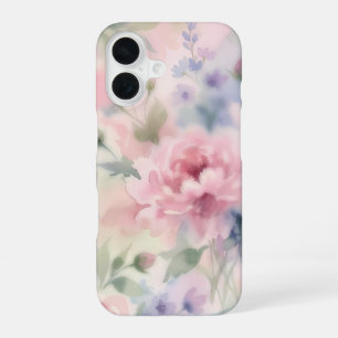 Sanftes rosa Wasserfarben-Pfingstrosen-Blumenmuste iPhone 16 Hülle