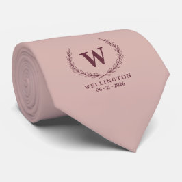Sanftes Rosé Burgunder Lorbeer Monogramm Hochzeits Krawatte