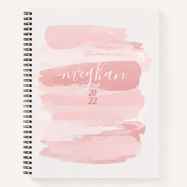 Sanftes Rosé-Wasserfarben-Monogramm-Schriftzug Notizbuch (Vorderseite)