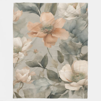 Sanftes Salbeigrün Blassorange Cottage Blumenprint Fleecedecke