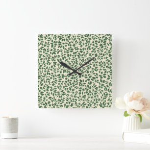 Sanftes Salbeigrün Botanisches Blatt Laubmuster Quadratische Wanduhr