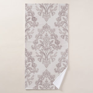 Sanftes Taupe-Damask Wasserfarbe Klassisches Flora Badehandtuch