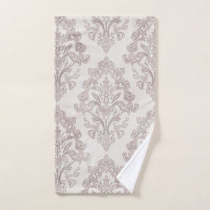 Sanftes Taupe-Damask Wasserfarbe Klassisches Flora Handtuch