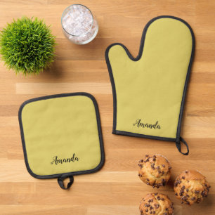 Sanftes Warmgelb Benutzerdefinierte Ofenhandschuh- Ofenhandschuh & Topflappen-Set