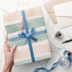 Sanftes Wasserfarb-Aquarell in Salbeigrün und Pfir Geschenkpapier