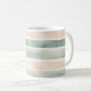 Sanftes Wasserfarb-Sagegrün und Pfirsichstreifen Kaffeetasse