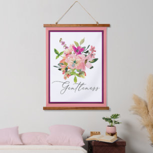 Sanftheit rosa Wasserfarbe floral  Wandteppich Mit Holzrahmen