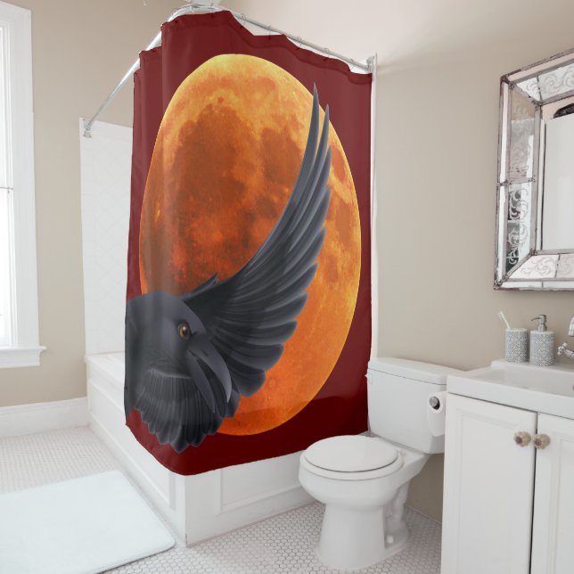 Sang Rouge Lune Corbeau noir Douche rideau (En situation)