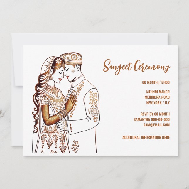 Sangeet Henna bride Bräutigam Mehndi Mindi Hindi Einladung (Vorderseite)