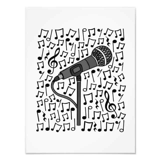 Sängerin Mikrofon Musical Notes Gesangslehrer Fotodruck (Vorne)