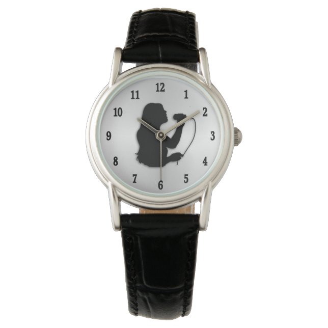 Sängerin mit schwarzen Zahlen Armbanduhr (Vorderseite)