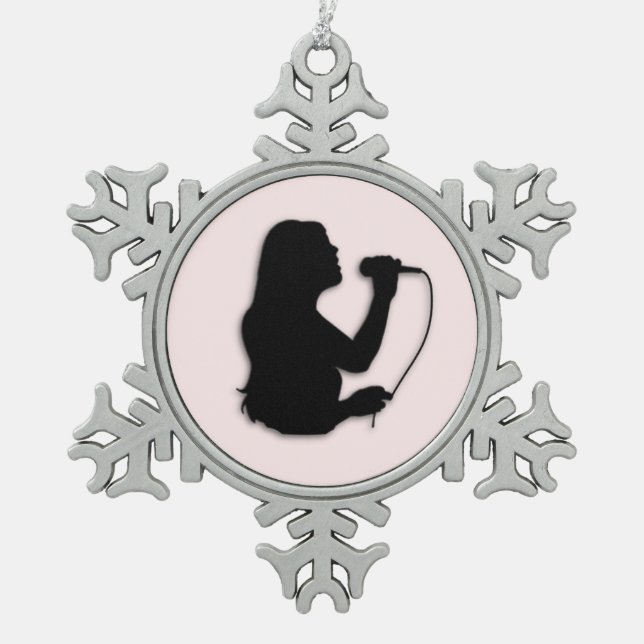 Sängerin-Rosa Schneeflocken Zinn-Ornament (Vorderseite)