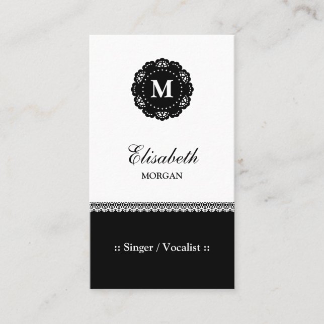 Sängerin / Vocalist - elegantes Monogramm schwarze Visitenkarte (Vorderseite)