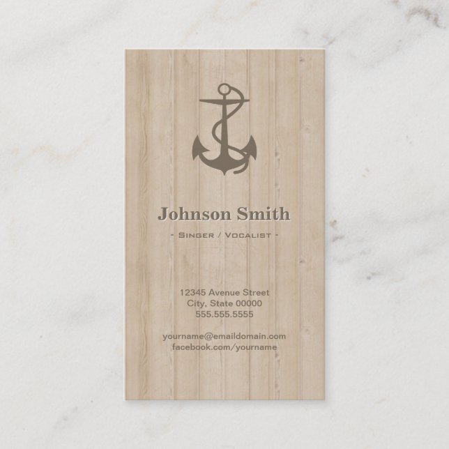 Sängerin / Vokalistin - Nautical Anchor Wood Visitenkarte (Vorderseite)