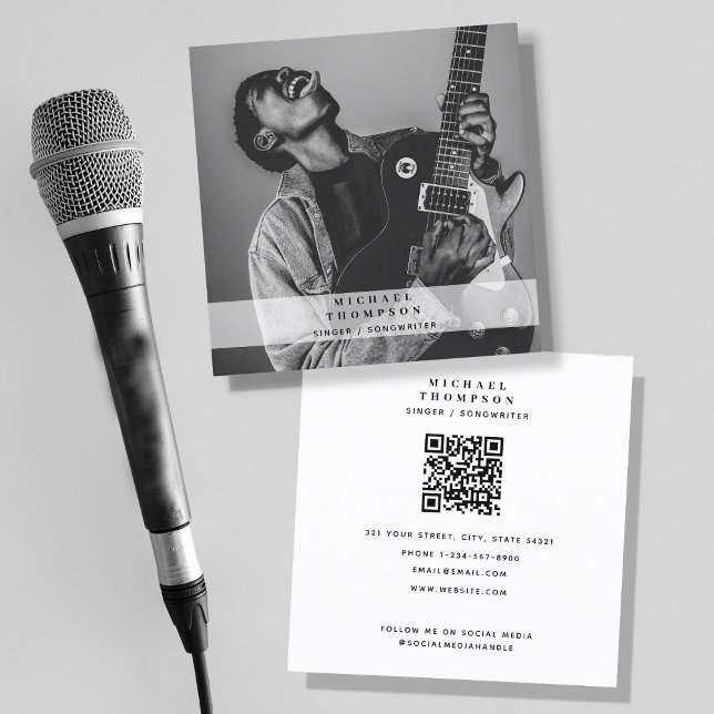 Sängermusiker Foto Social Media QR-Code Quadratische Visitenkarte (Von Creator hochgeladen)