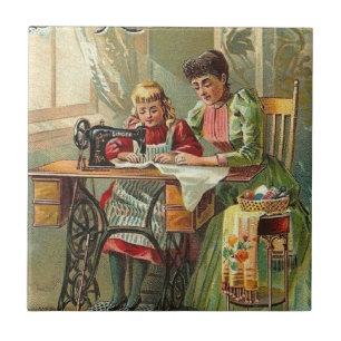 Sängernähmaschine "Die erste Lektion" Vintag Fliese